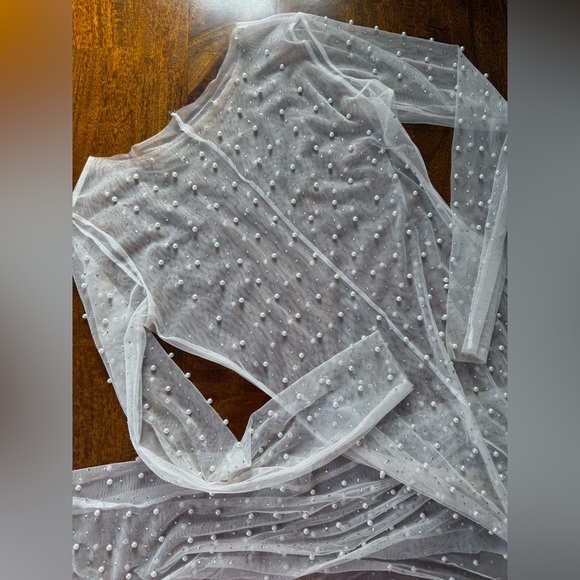 Pearl Rhinestone Embellished Sheer Mesh Maxi Dress - Picture 2 of 13